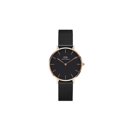 PETITE ASHFIELD ROSE GOLD STAINLESS STEEL WATCH WITH BLACK MESH BRACELET AND BLACK DIAL