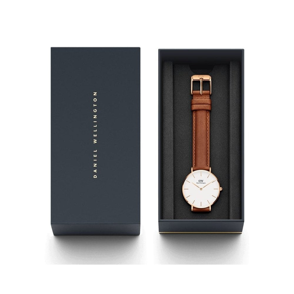 PETITE DURHAM ROSE GOLD STAINLESS STEEL CASE WITH BROWN LEATHER STRAP & WHITE DIAL
