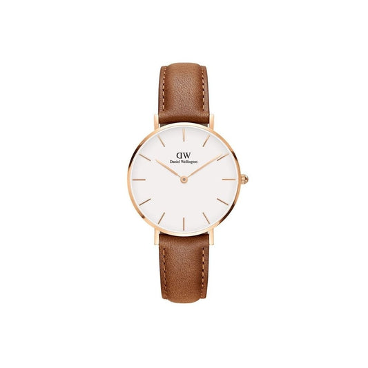 PETITE DURHAM ROSE GOLD STAINLESS STEEL CASE WITH BROWN LEATHER STRAP & WHITE DIAL