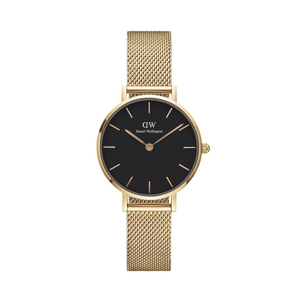 PETITE EVERGOLD HORLOGE YELLOW GOLD MESH BRACELET WITH 28MM BLACK DIAL
