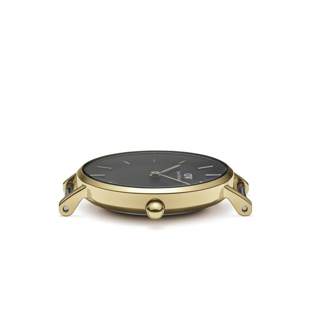 PETITE EVERGOLD HORLOGE YELLOW GOLD MESH BRACELET WITH 28MM BLACK DIAL