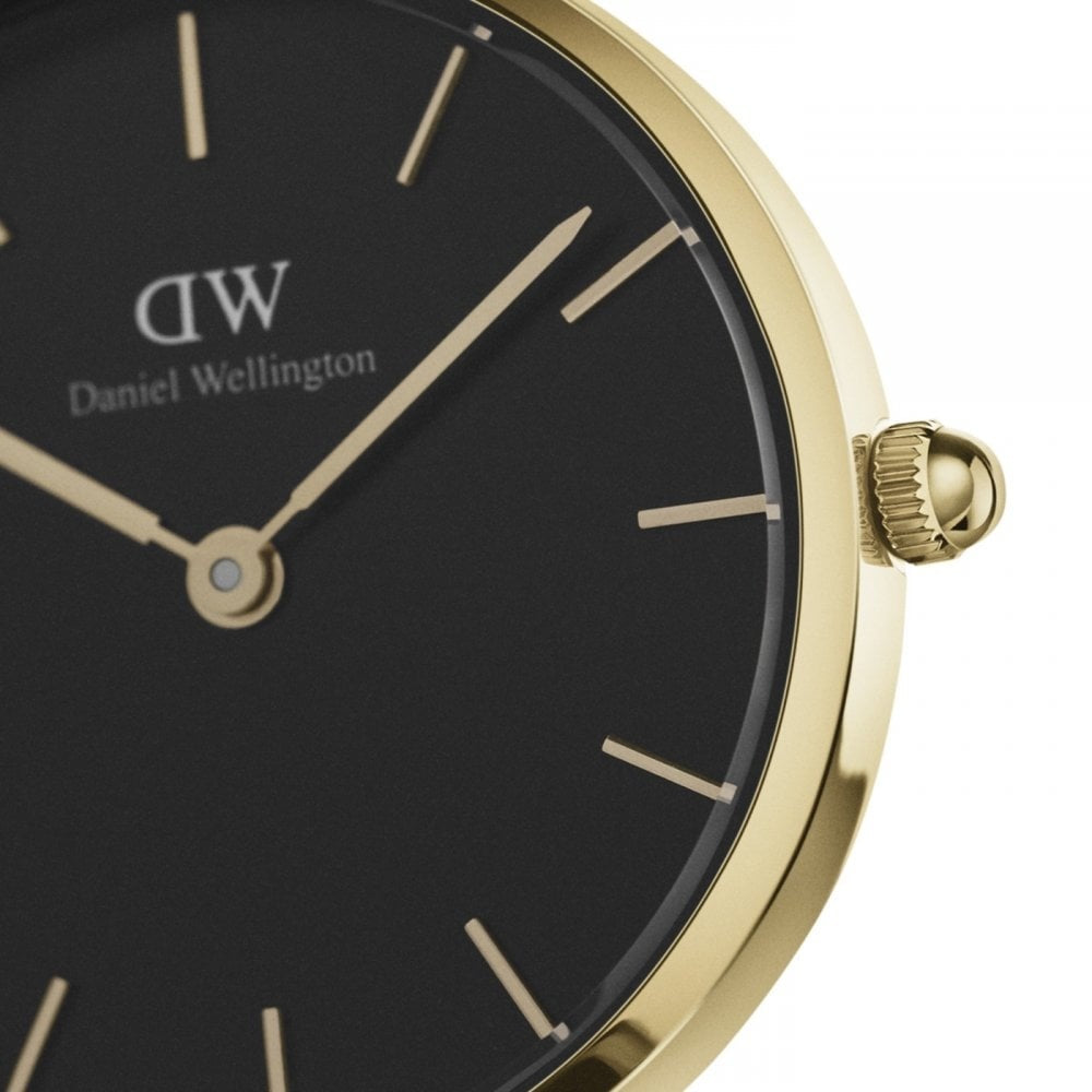 PETITE EVERGOLD HORLOGE YELLOW GOLD MESH BRACELET WITH 28MM BLACK DIAL