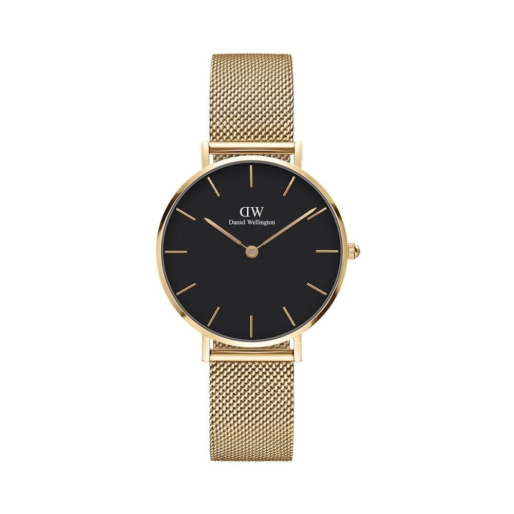 PETITE EVERGOLD YELLOW GOLD MESH BRACELET WITH 32mm BLACK DIAL
