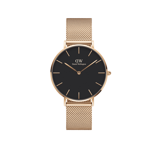 PETITE MELROSE ROSE GOLD STAINLESS STEEL MESH BRACELET WATCH WITH BLACK DIAL