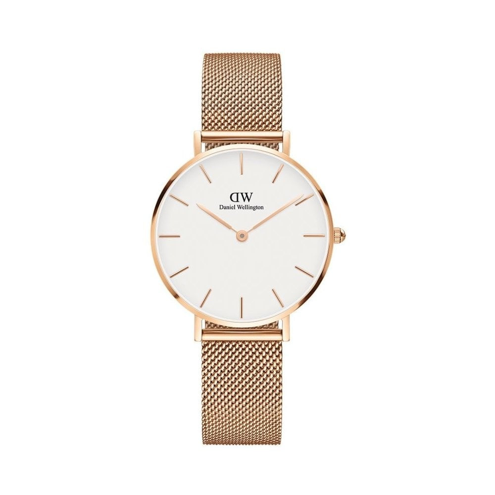 PETITE MELROSE ROSE GOLD STAINLESS STEEL MESH BRACELET WATCH WITH WHITE DIAL