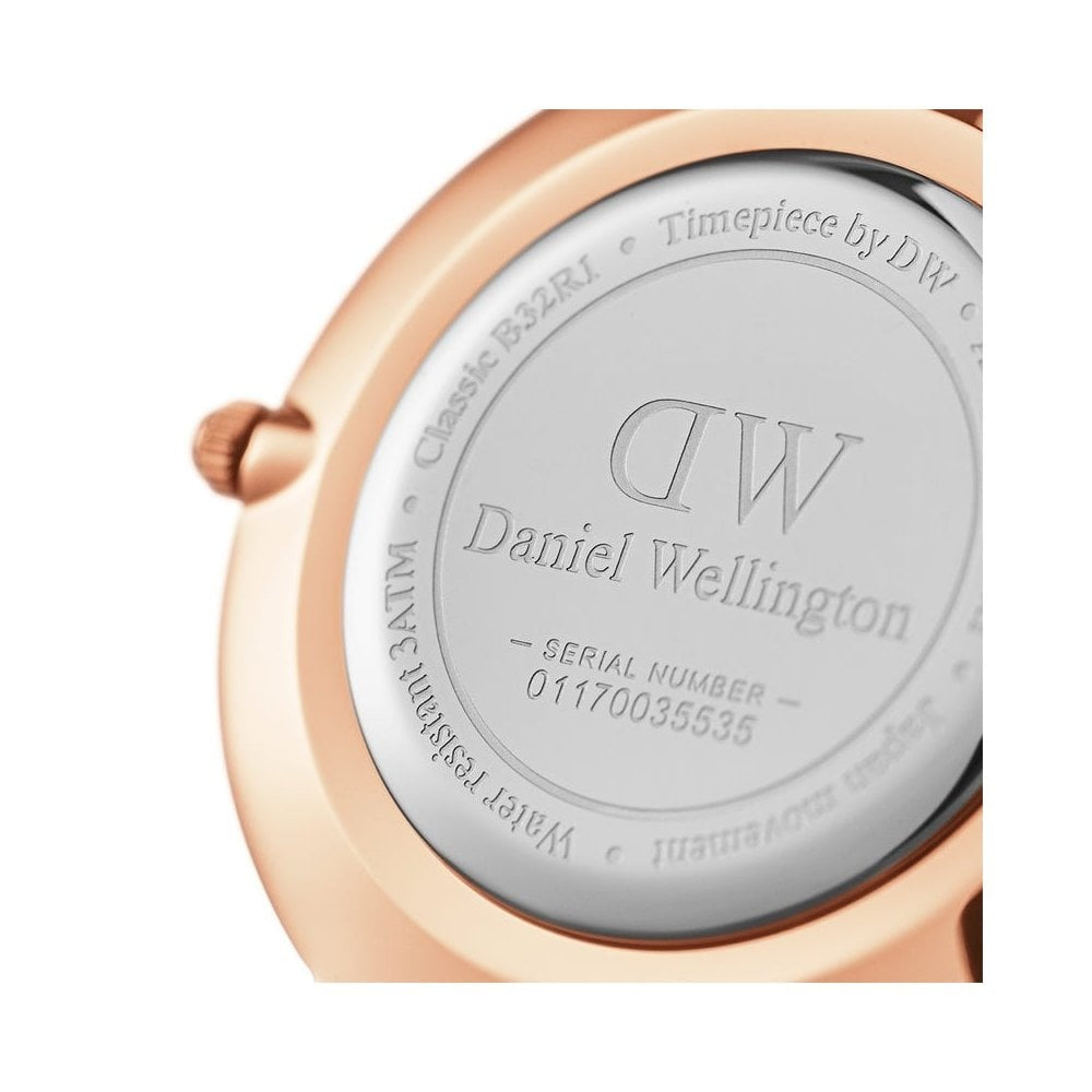 PETITE SHEFFIELD ROSE GOLD STAINLESS STEEL WATCH WITH BLACK LEATHER STRAP & WHITE DIAL