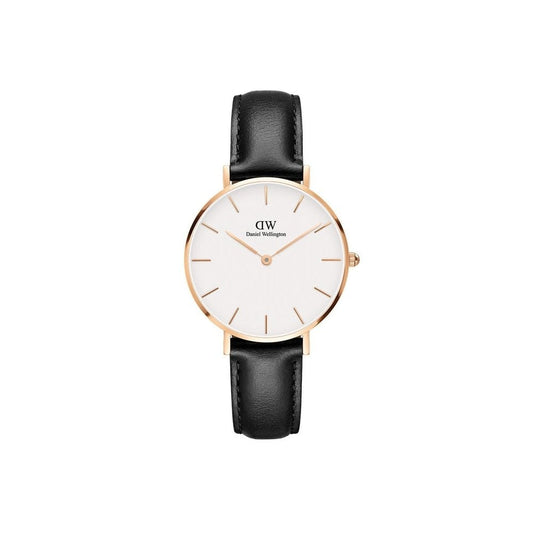 PETITE SHEFFIELD ROSE GOLD STAINLESS STEEL WATCH WITH BLACK LEATHER STRAP & WHITE DIAL