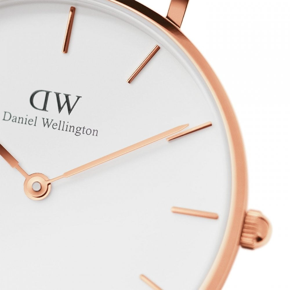 PETITE SHEFFIELD ROSE GOLD STAINLESS STEEL WATCH WITH BLACK LEATHER STRAP & WHITE DIAL