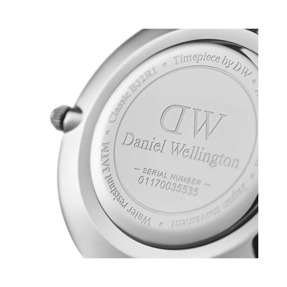 PETITE SHEFFIELD STAINLESS STEEL WATCH WITH BLACK LEATHER STRAP & WHITE DIAL