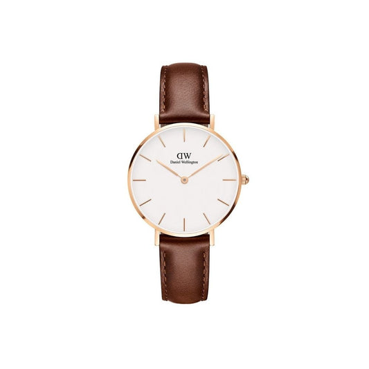 PETITE ST MAWES ROSE GOLD STAINLESS STEEL WATCH WITH BROWN LEATHER STRAP & WHITE DIAL