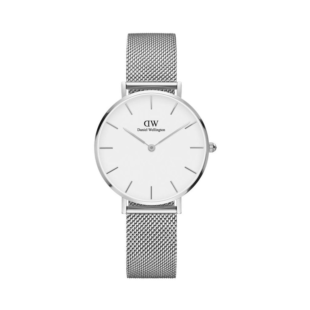 PETITE STAINLESS STEEL MESH BRACELET WATCH WITH WHITE DIAL