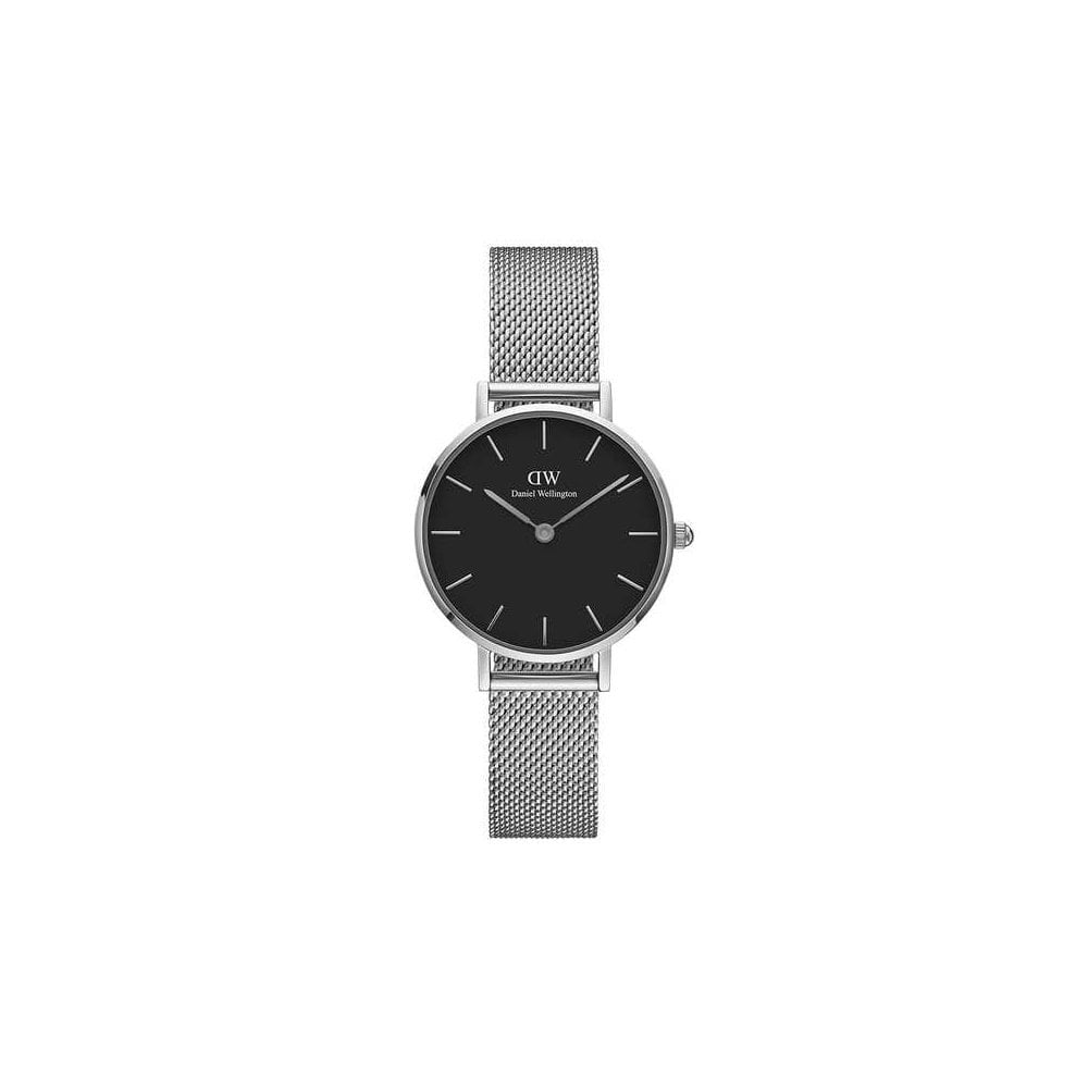 PETITE STERLING STAINLESS STEEL MESH BRACELET WATCH WITH BLACK DIAL