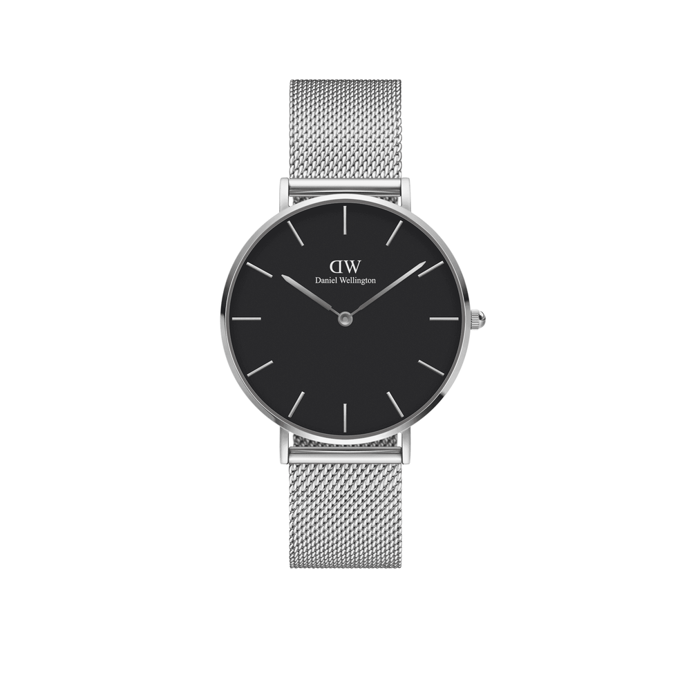 PETITE STERLING STAINLESS STEEL MESH BRACELET WATCH WITH BLACK DIAL
