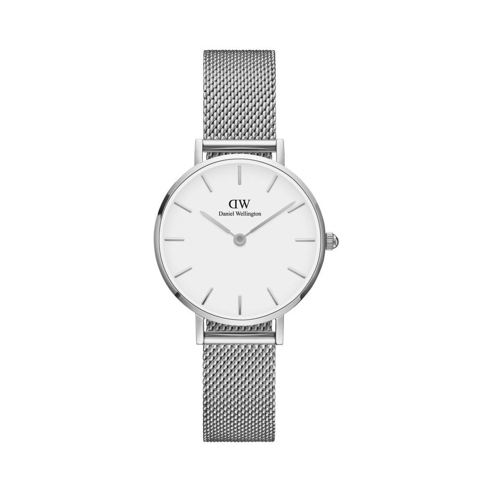 PETITE STERLING STAINLESS STEEL MESH BRACELET WATCH WITH WHITE DIAL