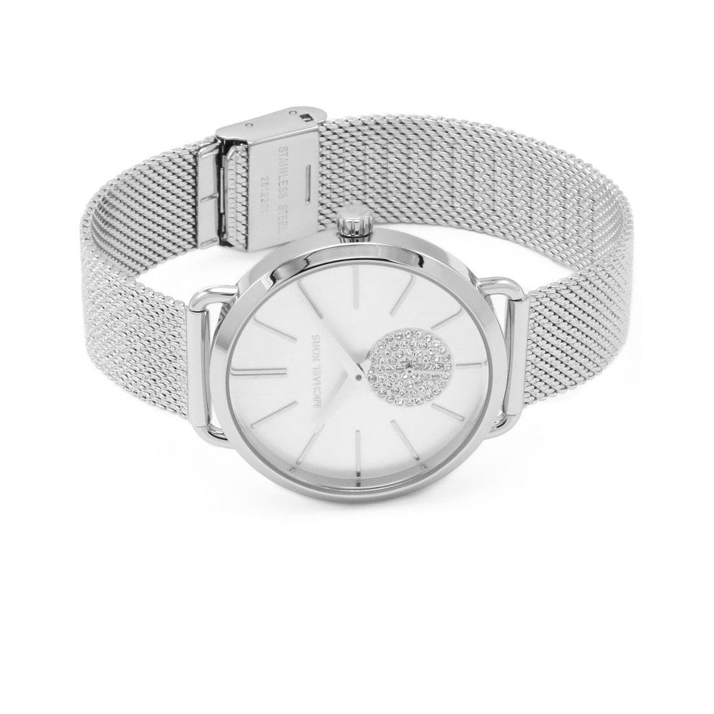 PORTIA STAINLESS STEEL MESH BRACELET LADIES WATCH WITH ZIRCONIA CIRCLE ON DIAL