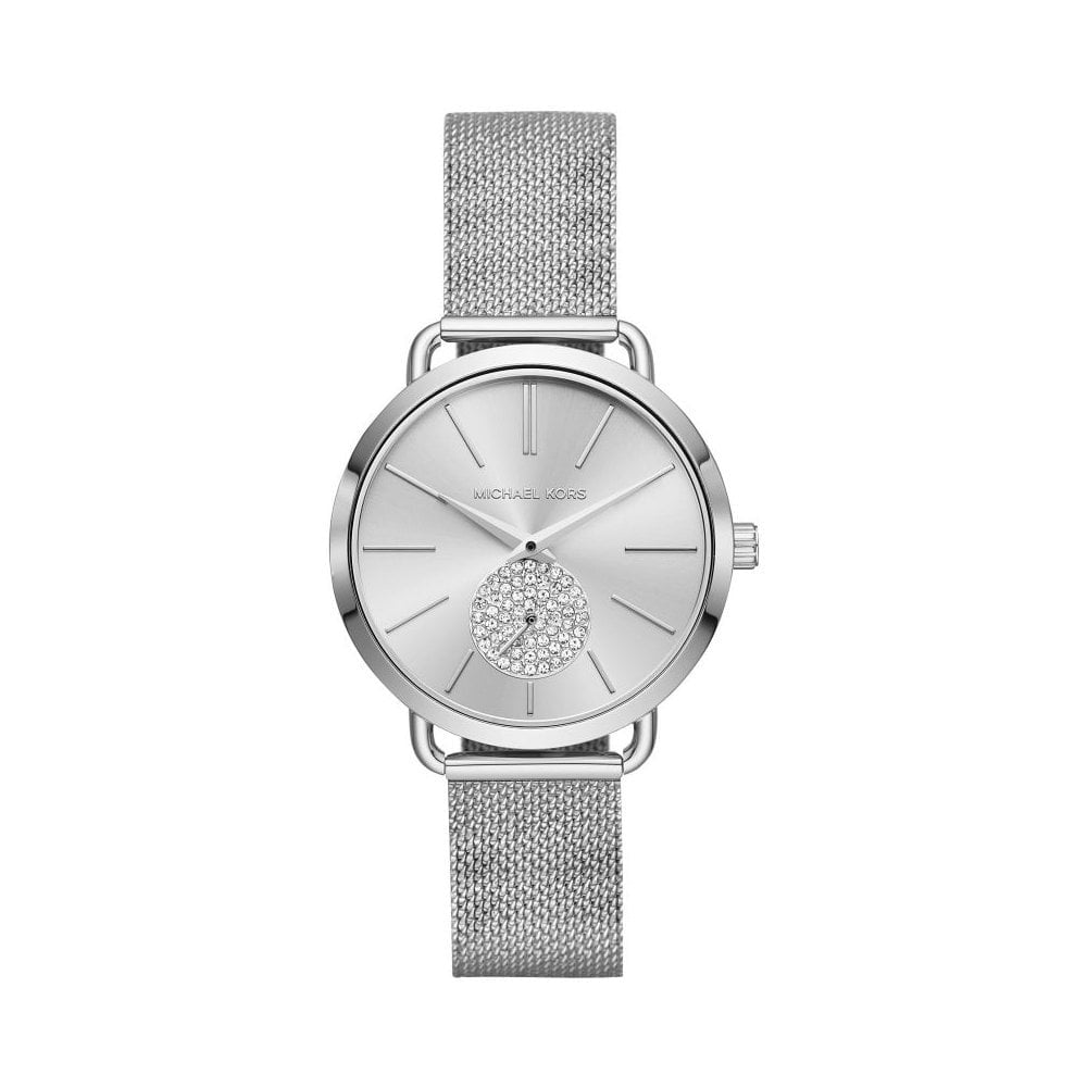 PORTIA STAINLESS STEEL MESH BRACELET LADIES WATCH WITH ZIRCONIA CIRCLE ON DIAL