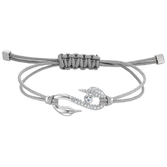 POWER S HOOK BRACELET,  ADJUSTABLE GREY CORD WITH SWAN SHAPE EMBELLISHED WITH WHITE SWAROVSKI CRYSTALS