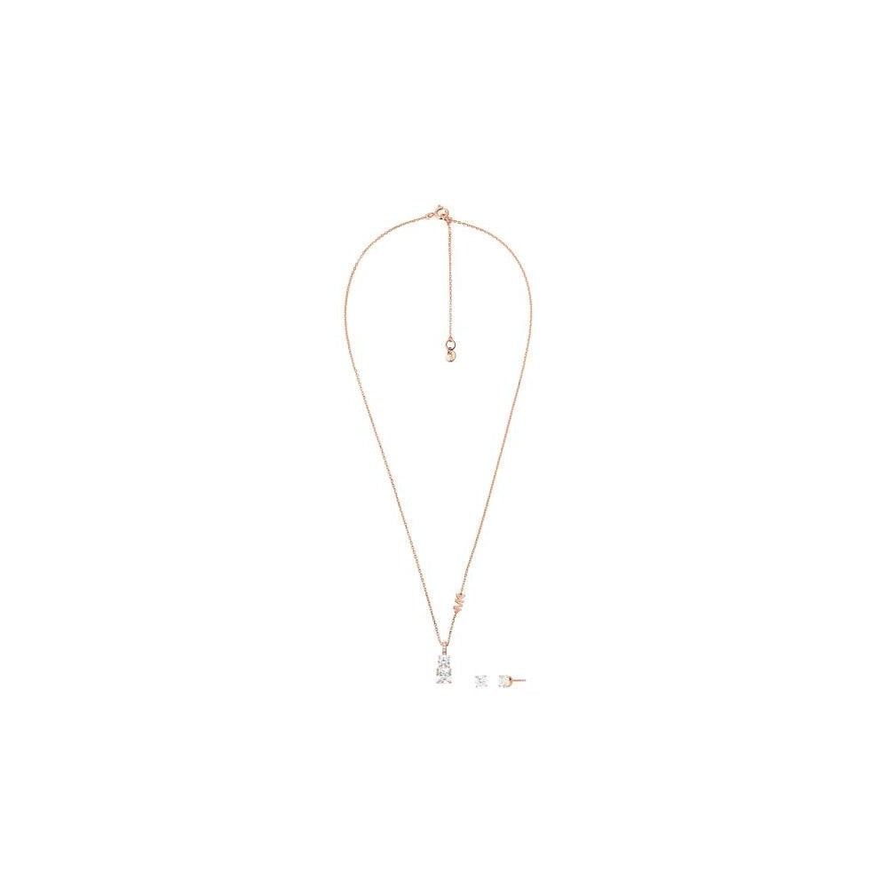 PREMIUM ROSE GOLD 2 STONE CRYSTAL PENDANT W/CRYSTAL STUD EARRINGS