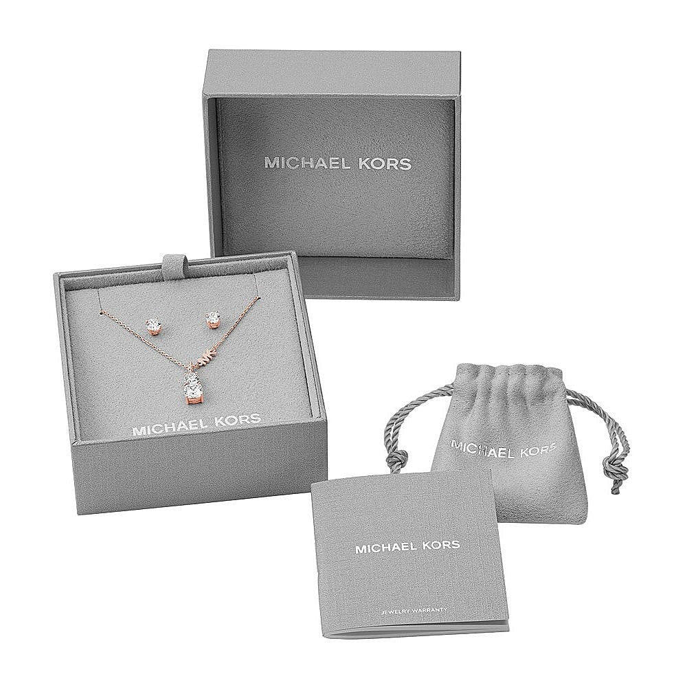 PREMIUM ROSE GOLD 2 STONE CRYSTAL PENDANT W/CRYSTAL STUD EARRINGS