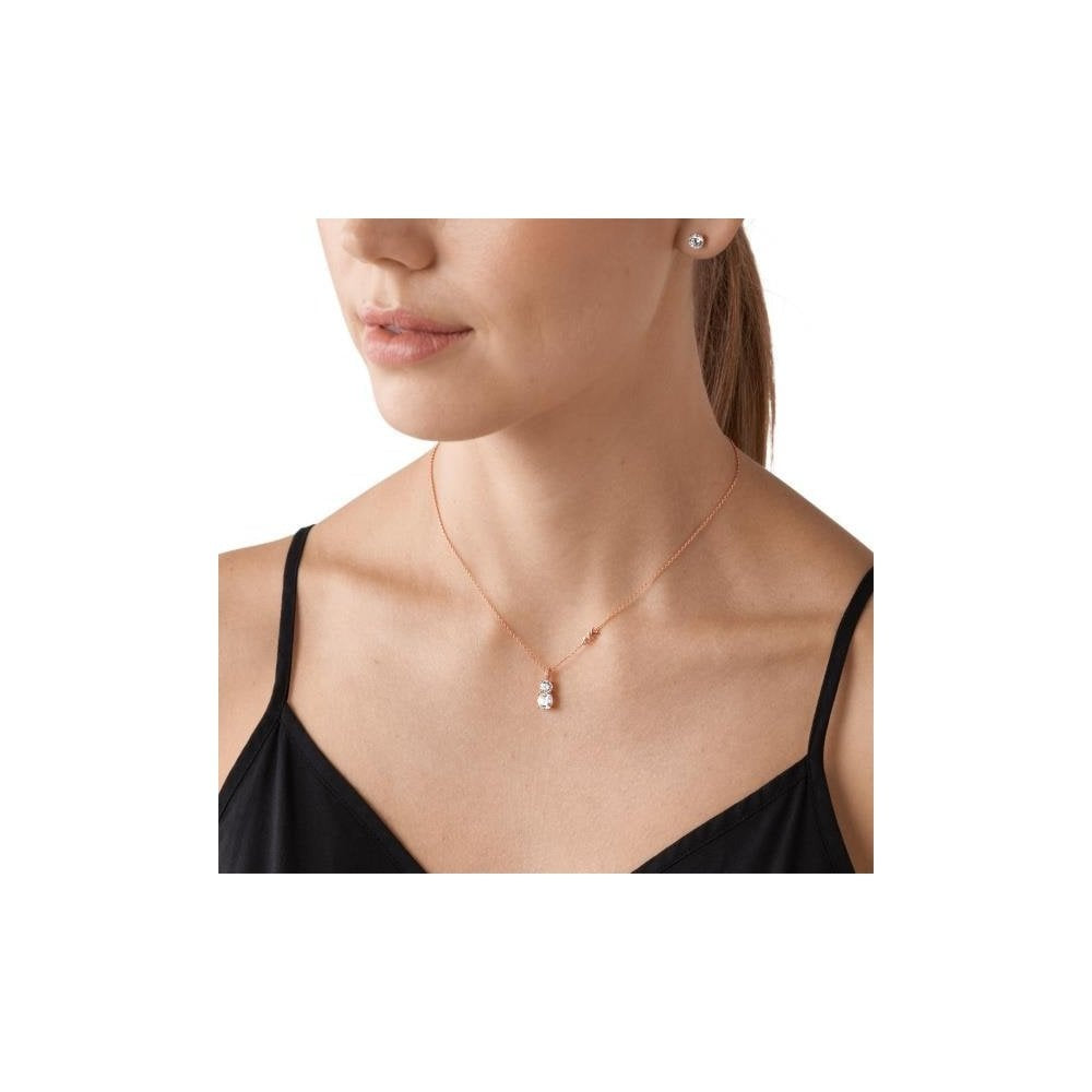 PREMIUM ROSE GOLD 2 STONE CRYSTAL PENDANT W/CRYSTAL STUD EARRINGS