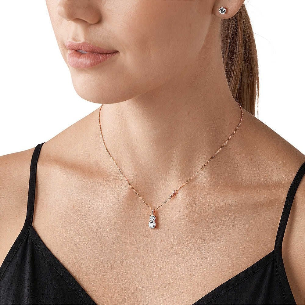 PREMIUM ROSE GOLD 2 STONE CRYSTAL PENDANT W/CRYSTAL STUD EARRINGS