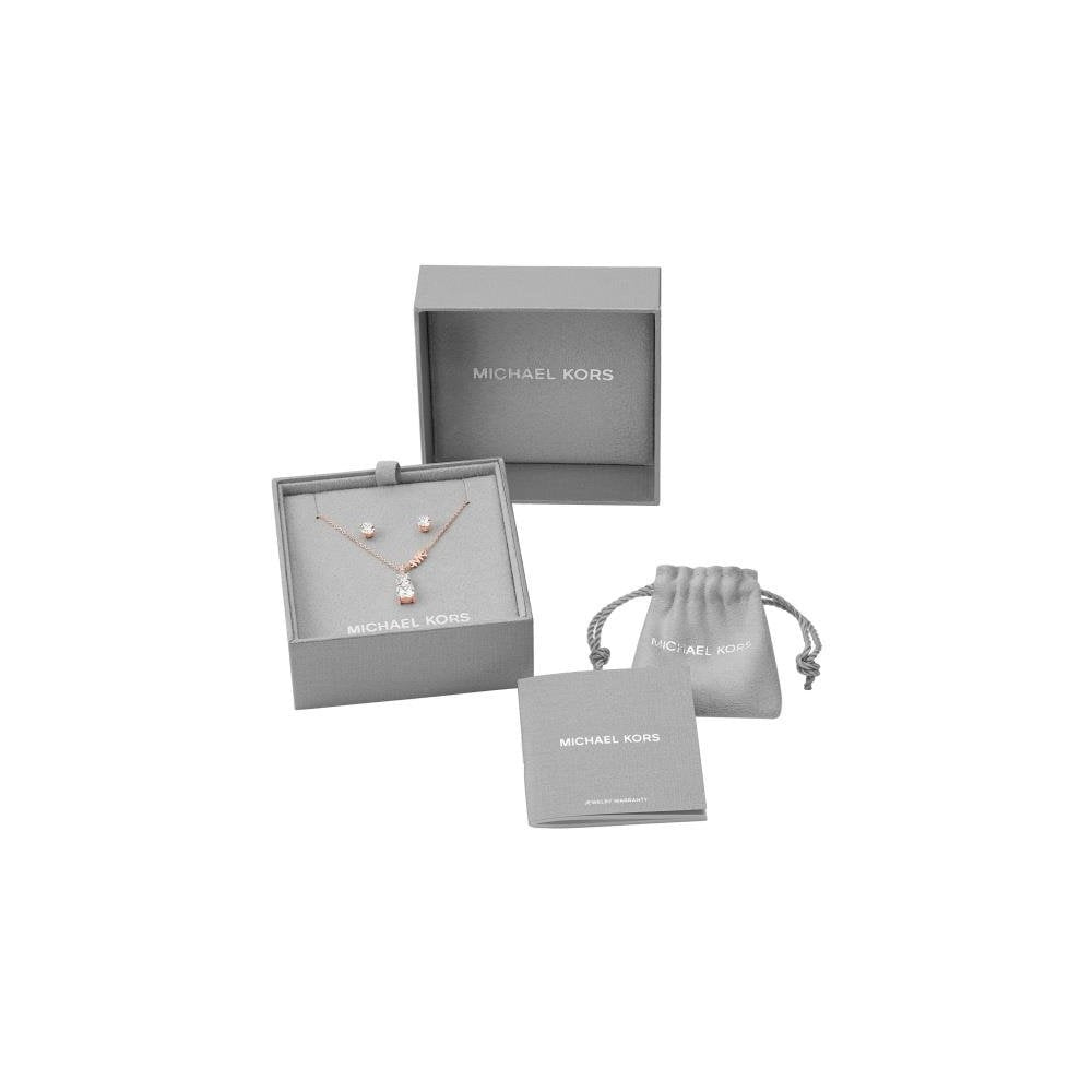 PREMIUM ROSE GOLD 2 STONE CRYSTAL PENDANT W/CRYSTAL STUD EARRINGS