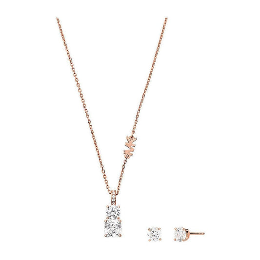 PREMIUM ROSE GOLD 2 STONE CRYSTAL PENDANT W/CRYSTAL STUD EARRINGS