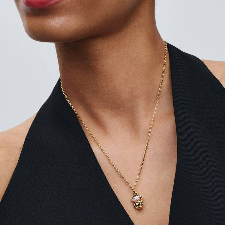 14ct Gold on Silver Spinnable Face Robot Dangle Pandora Charm