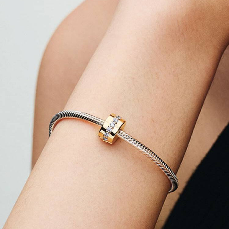 14ct Gold on Silver Clear Sparkling Row Clip Pandora Charm