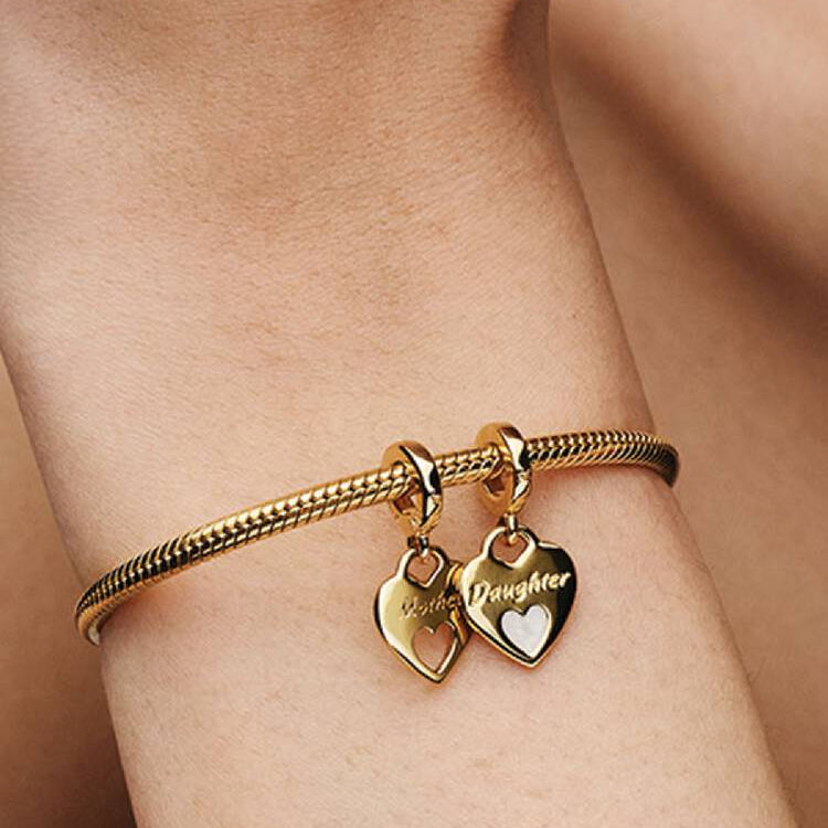 Double Heart Split Mother Daughter Dangle Pandora Charm