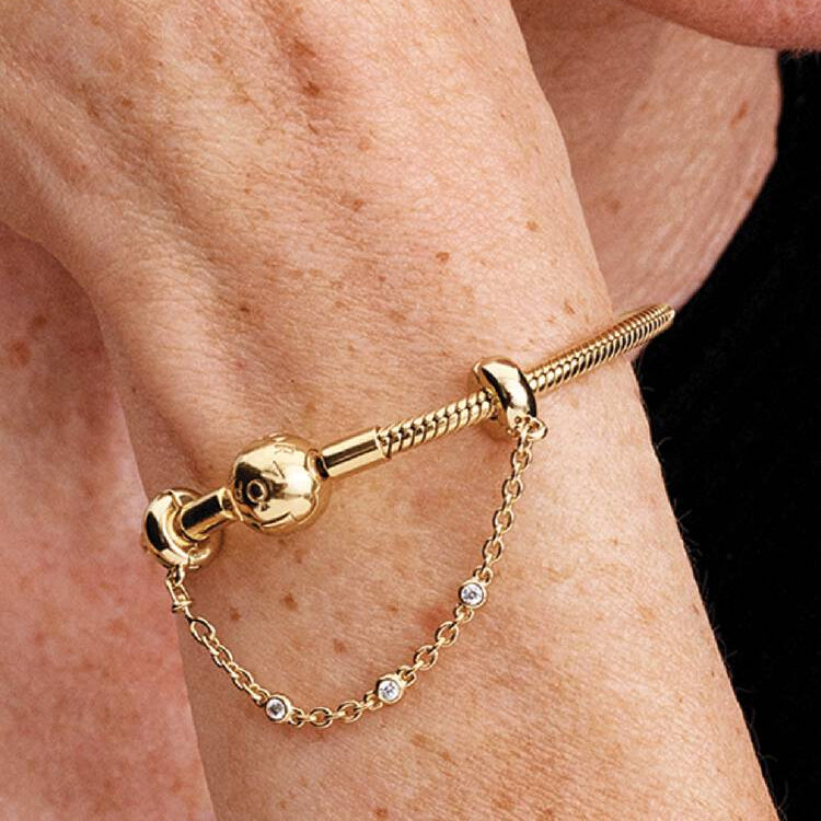 14ct Gold on Silver Triple Clear Stone Safety Chain