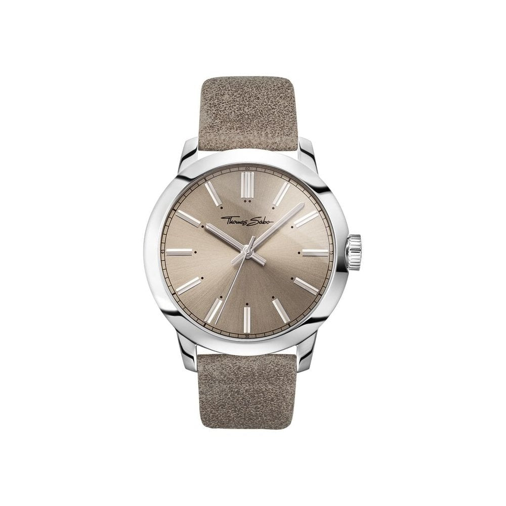 REBEL AT HEART MENS WATCH, TAUPE-COLOURED LEATHER STRAP & SUNRAY DIAL, STAINLESS STEEL CASE