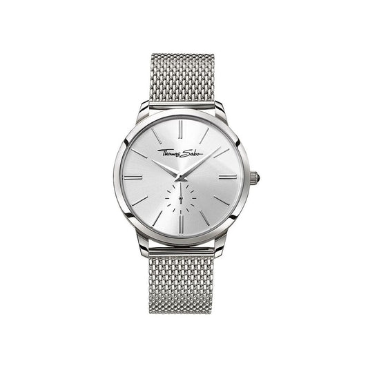 REBEL SPIRIT GENTS WATCH, STAINLESS STEEL MESH BRACELET, SILVER SUNRAY DIAL & BLACK ONYX ON THE CROWN