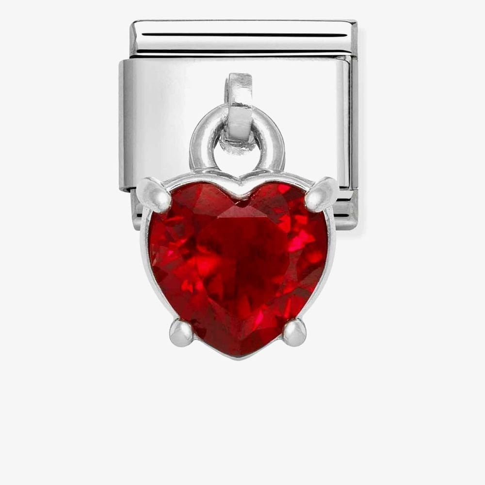 RED SINGLE ZIRCONIA HEART DROP CHARM