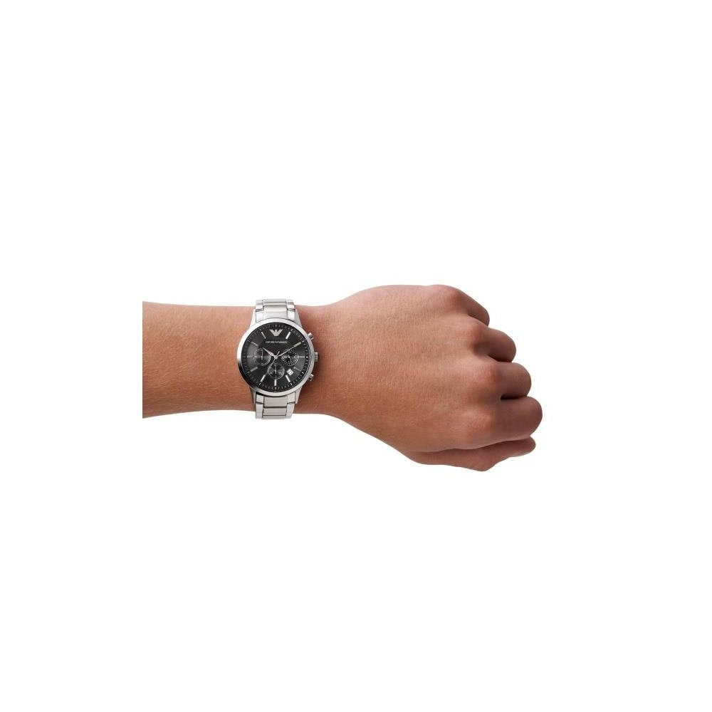 RENATO STAINLESS STEEL CHRONOGRAPH BRACELET WATCH WITH BLACK DIAL