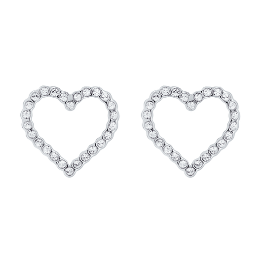 RHODIUM FINISHED CRYSTAL OPEN HEART STUD EARRINGS