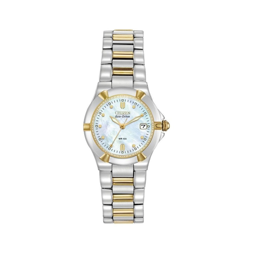 RIVA TWO TONE LADIES GOLD & STAINLESS STEEL BRACELET WATCH WITH MOTHER OF PEARL DIAL