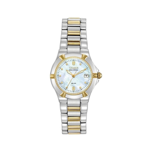 RIVA TWO TONE LADIES GOLD & STAINLESS STEEL BRACELET WATCH WITH MOTHER OF PEARL DIAL