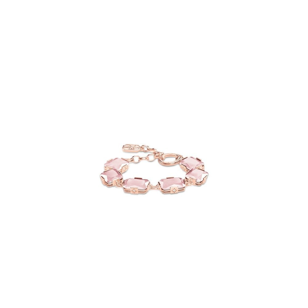 ROSE GOLD ON SILVER BRACELET WITH LARGE PINK ROSE QUARTZ STONES