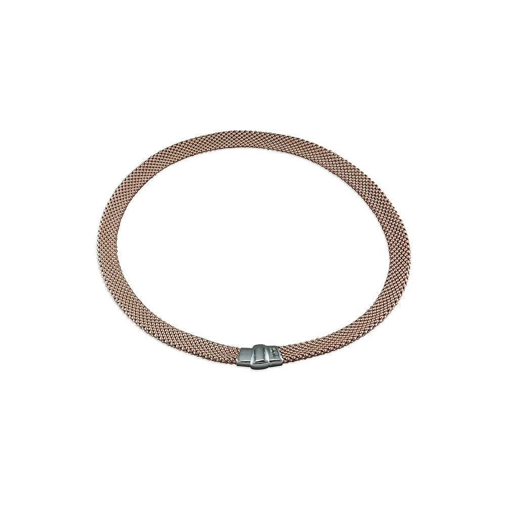ROSE GOLD ON SILVER BROAD MESH NECKLACE