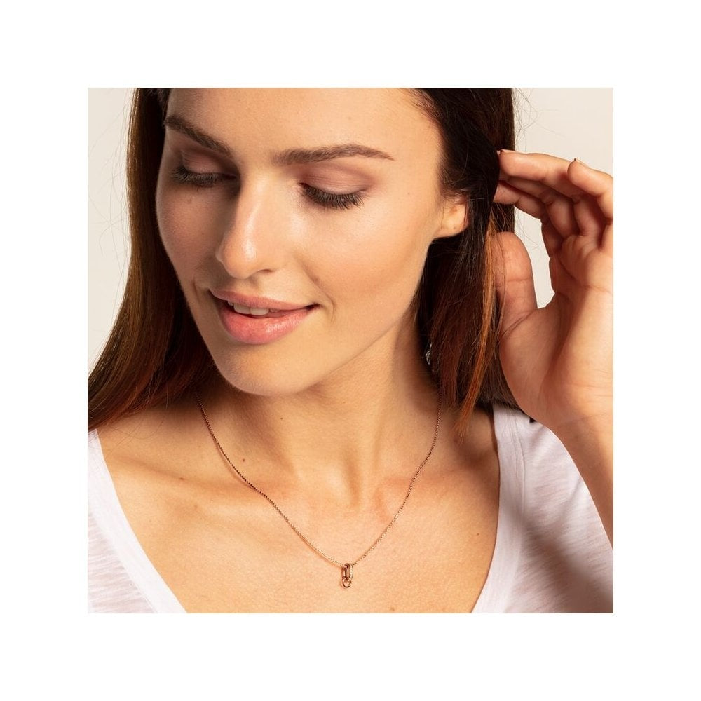ROSE GOLD ON SILVER CHARM CARRIER WITH CUBIC ZIRCONIA