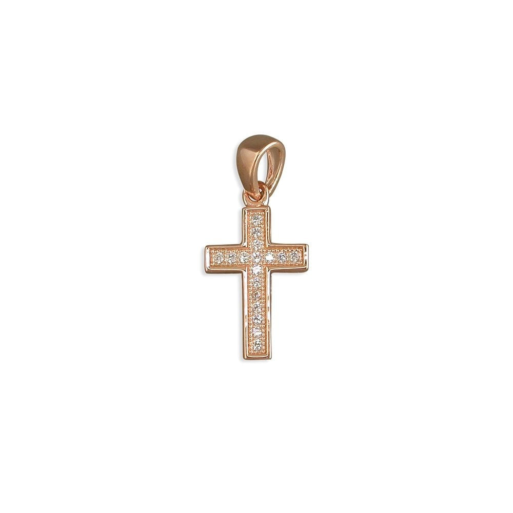 ROSE GOLD ON SILVER CUBIC ZIRCONIA CROSS