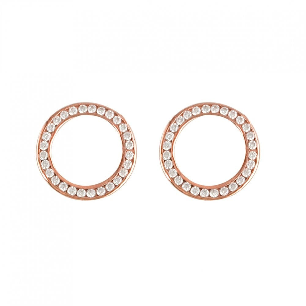 ROSE GOLD ON SILVER CUBIC ZIRCONIA OPEN CIRCLE STUD EARRINGS
