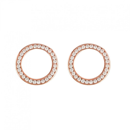 ROSE GOLD ON SILVER CUBIC ZIRCONIA OPEN CIRCLE STUD EARRINGS