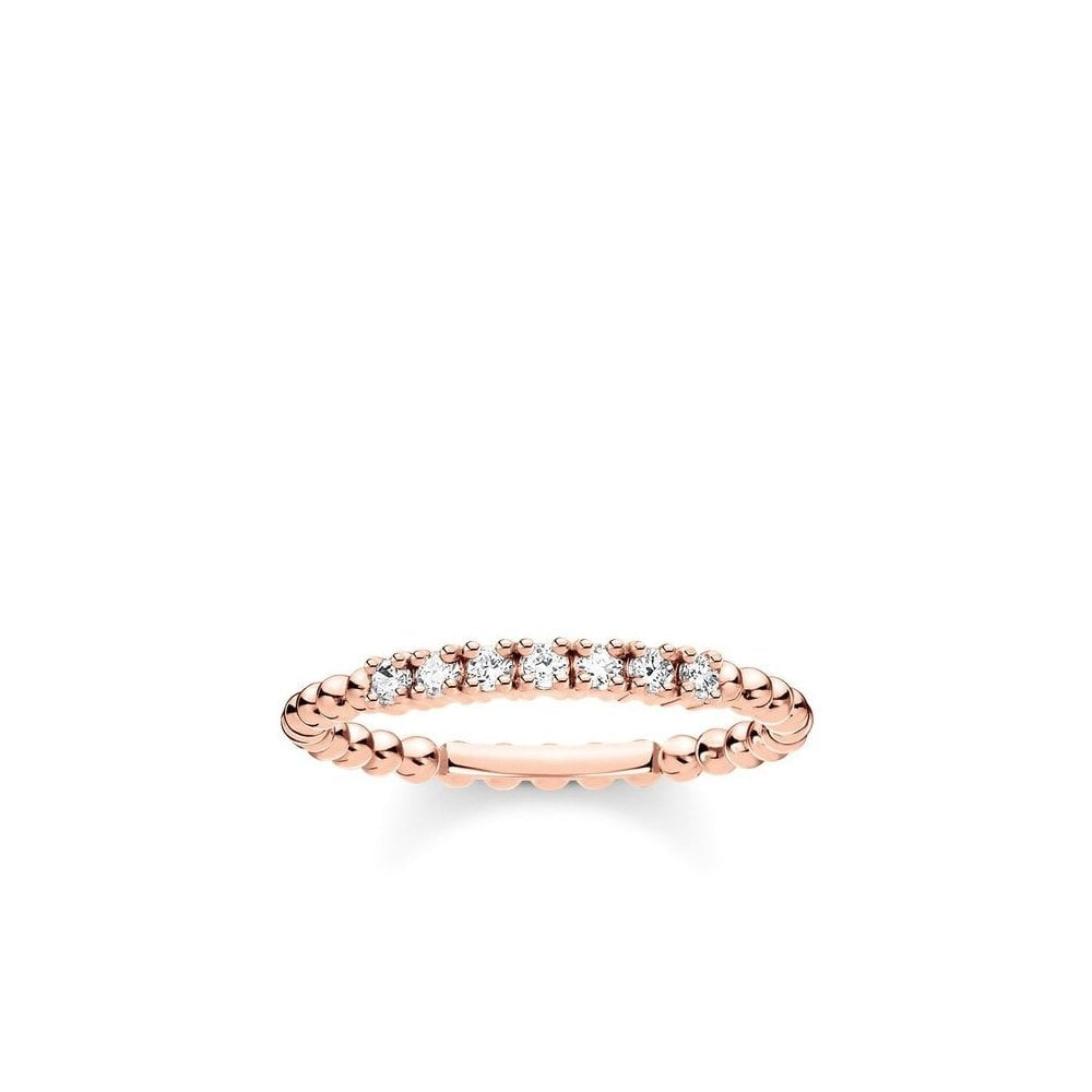 ROSE GOLD ON SILVER CUBIC ZIRCONIA SPHERICAL DOTS RING