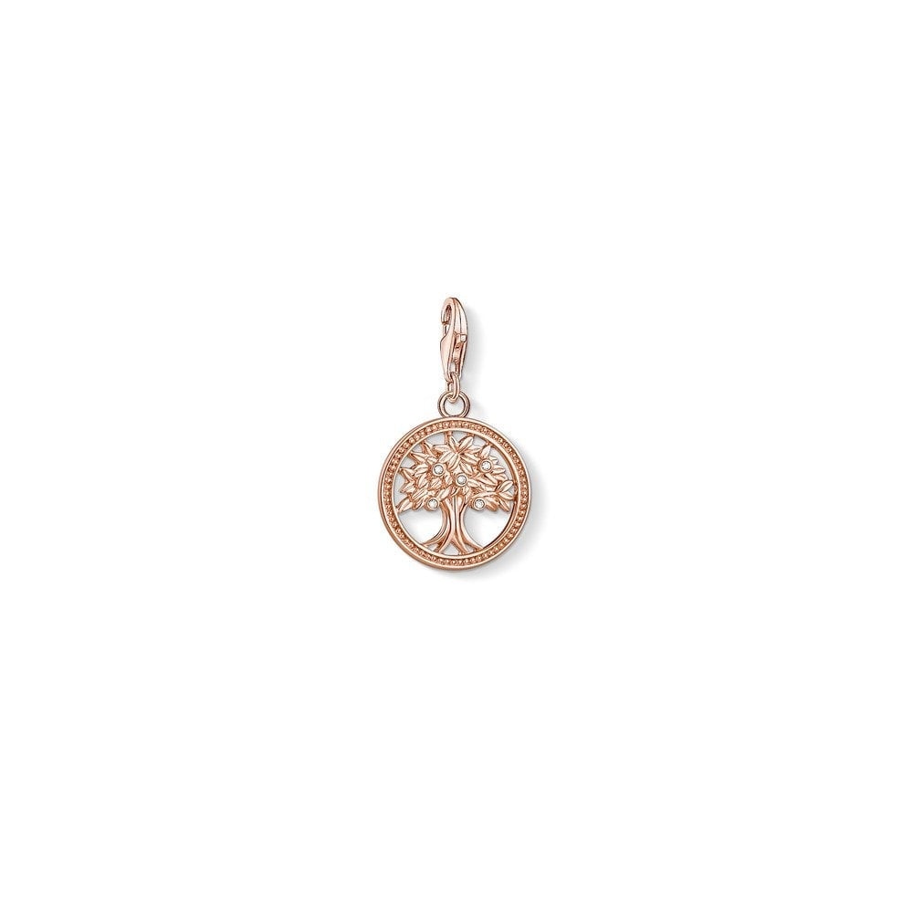 ROSE GOLD ON SILVER CUBIC ZIRCONIA TREE OF LIFE CHARM PENDANT
