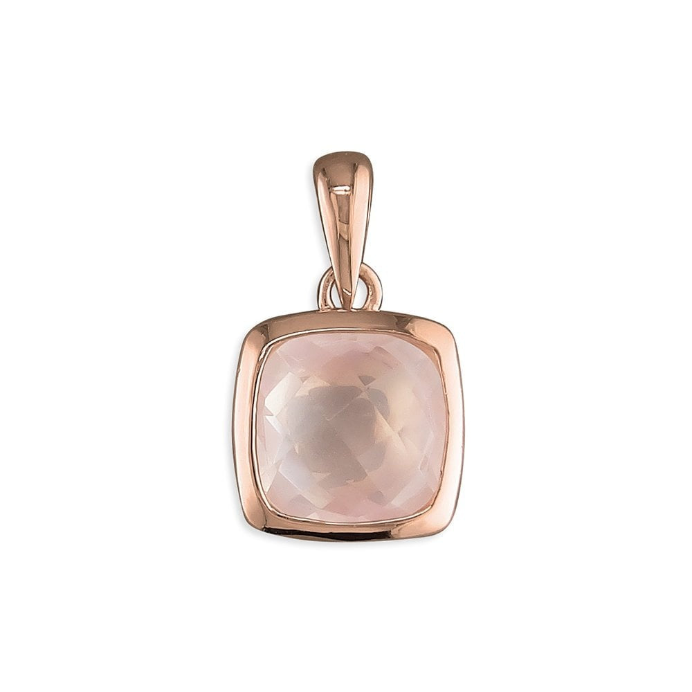 ROSE GOLD ON SILVER CUSHION ROSE QUARTZ PENDANT