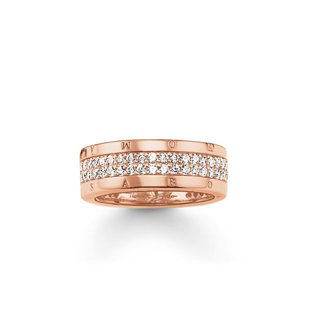 ROSE GOLD ON SILVER DOUBLE ROW CUBIC ZIRCONIA BAND RING 