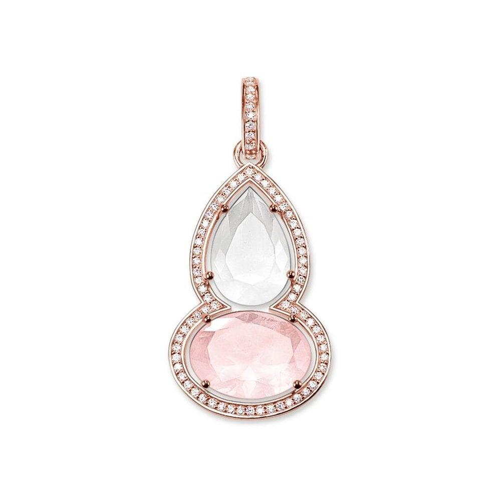 ROSE GOLD ON SILVER MAHARANI PENDANT WITH MILKY QUARTZ, ROSE QUARTZ & WHITE ZIRCONIA STONES