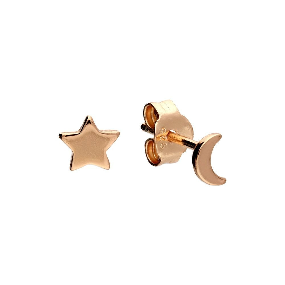 ROSE GOLD ON SILVER MOON & STARS STUD EARRINGS